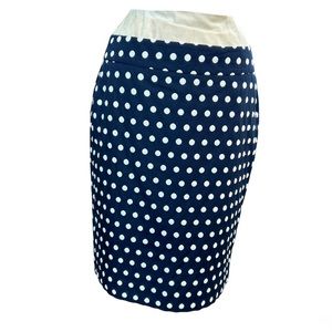 Ann Taylor Navy & Cream Dot Pencil Skirt Textural Woven Size 6